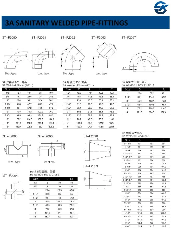 3A Stainless Steel Food Grade 304 316L Sanitary Pipe 90 Degree Weld Elbow